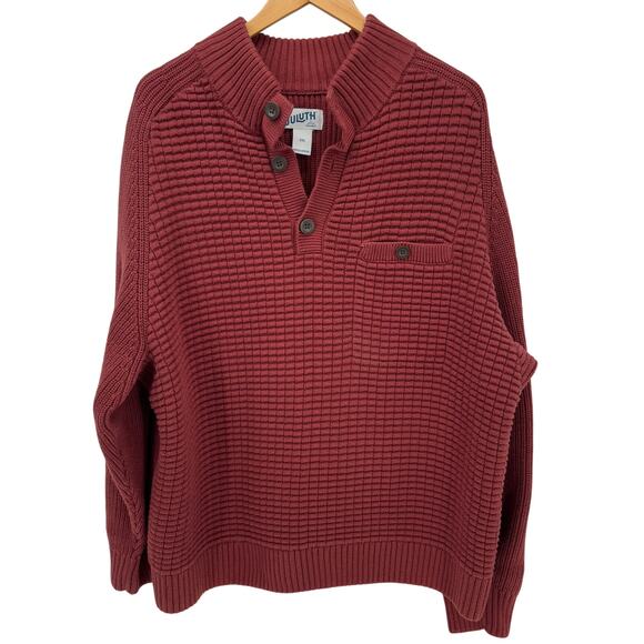 Duluth Trading Sweater Mens 2XL Rust Red Burly Retirement Henley Mock Neck - Picture 1 of 8